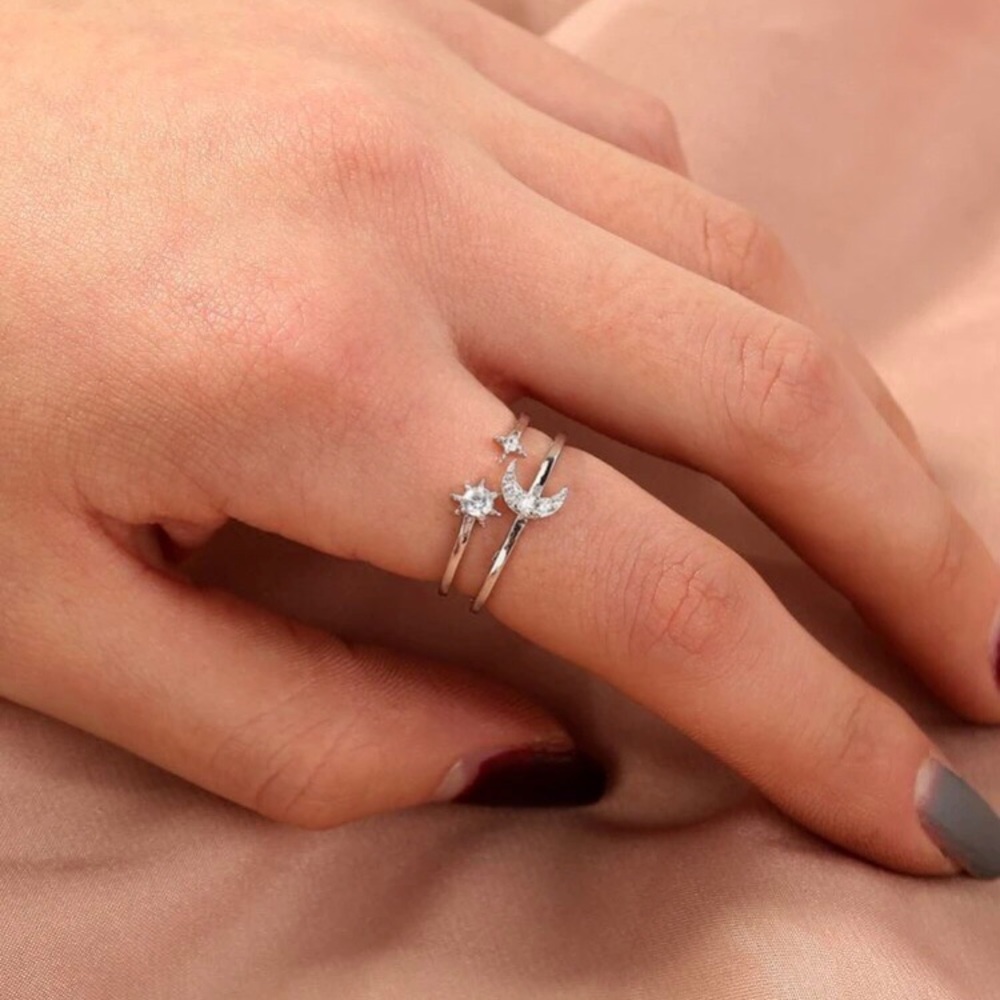 Silver Rhinestone Moon & Stars Ring - Picture 6 of 6